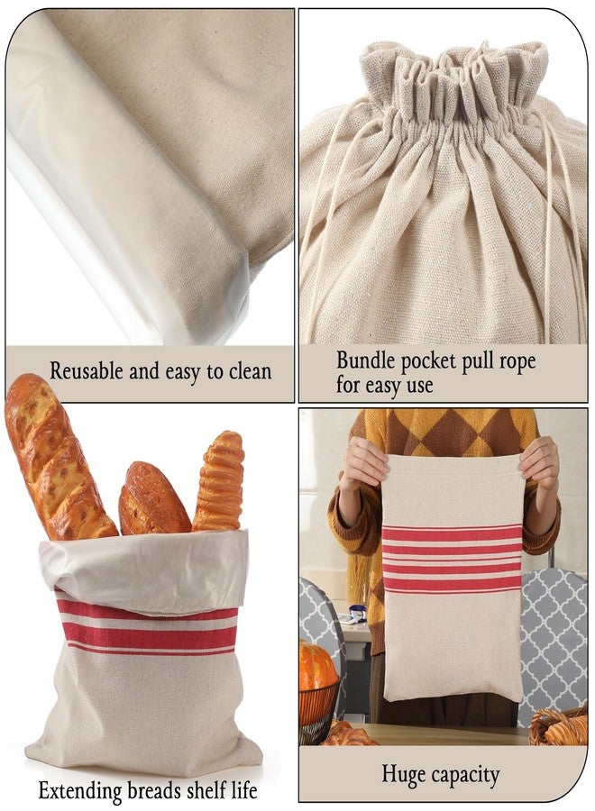 Nitial 3 Pack Linen Bread Bags for Homemade Bread, 17 x 13 Sourdough Bags with Inner Lining Drawstring Reusable Natural Large Storage for Farmhouse Bakers, House Warming Gift (Stripe) - Image 3